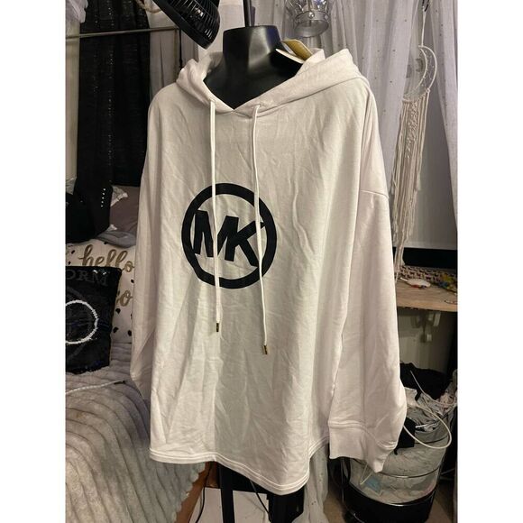 MK Michael kors black/white logo plus size hooded top shirt nwt 1xl - Picture 2 of 6